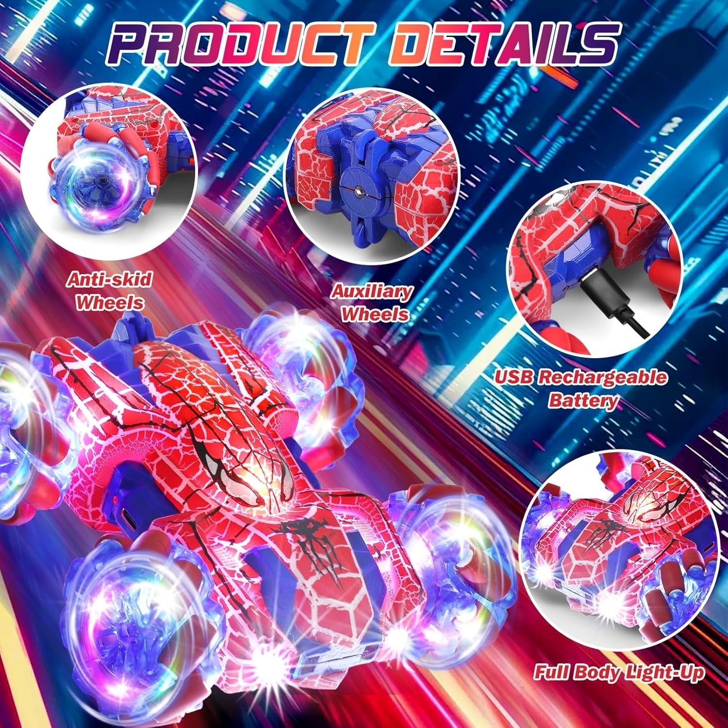 Spider Gesture RC Car 4WD 360° Flip Double Sided Light Up Toy for Kids