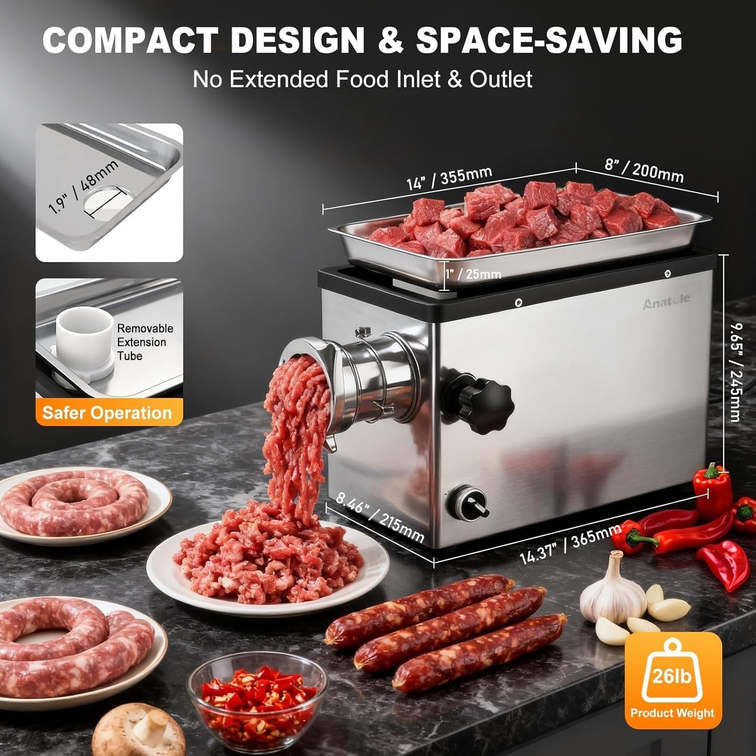 1300W Commercial Meat Grinder Sausage Stuffer 6 Plates Heavy Duty