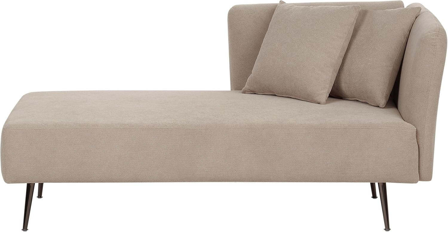 Beige Fabric Chaise Lounge Sofa | Right Hand, Cushions, Metal Legs, 77cm Deep