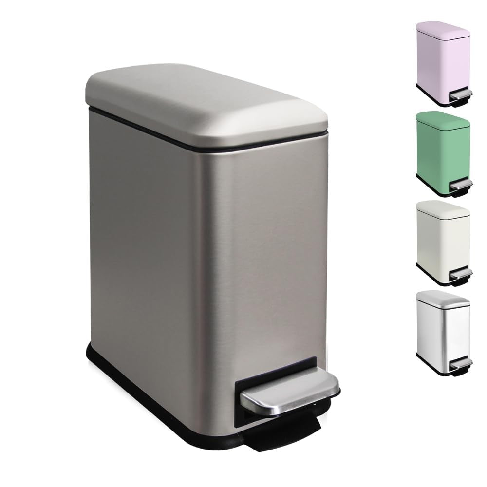 5L Bathroom Pedal Bin Soft Close Stainless Steel Grey