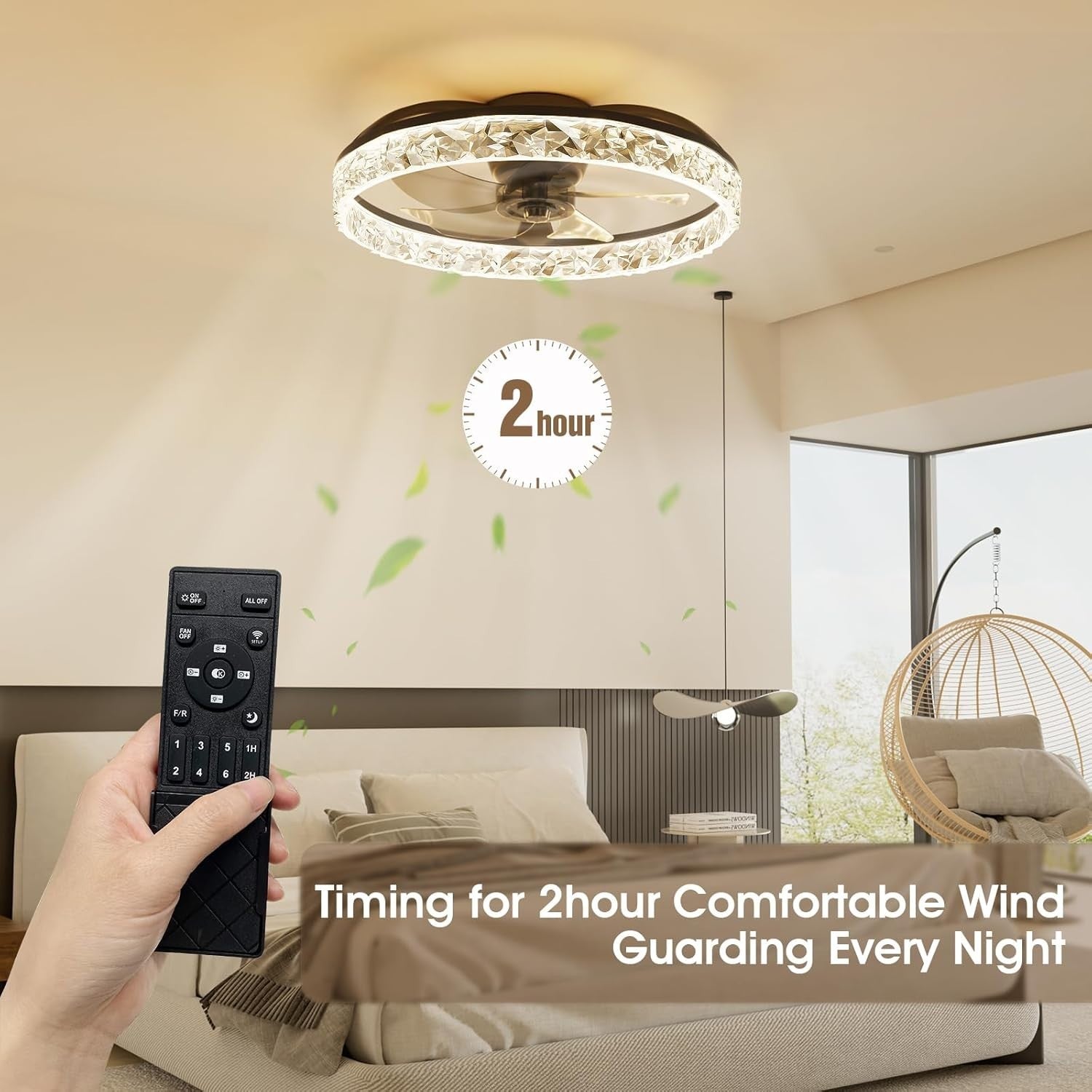 50CM LED Ceiling Fan Light, Remote & App Control, 6 Speeds, Black