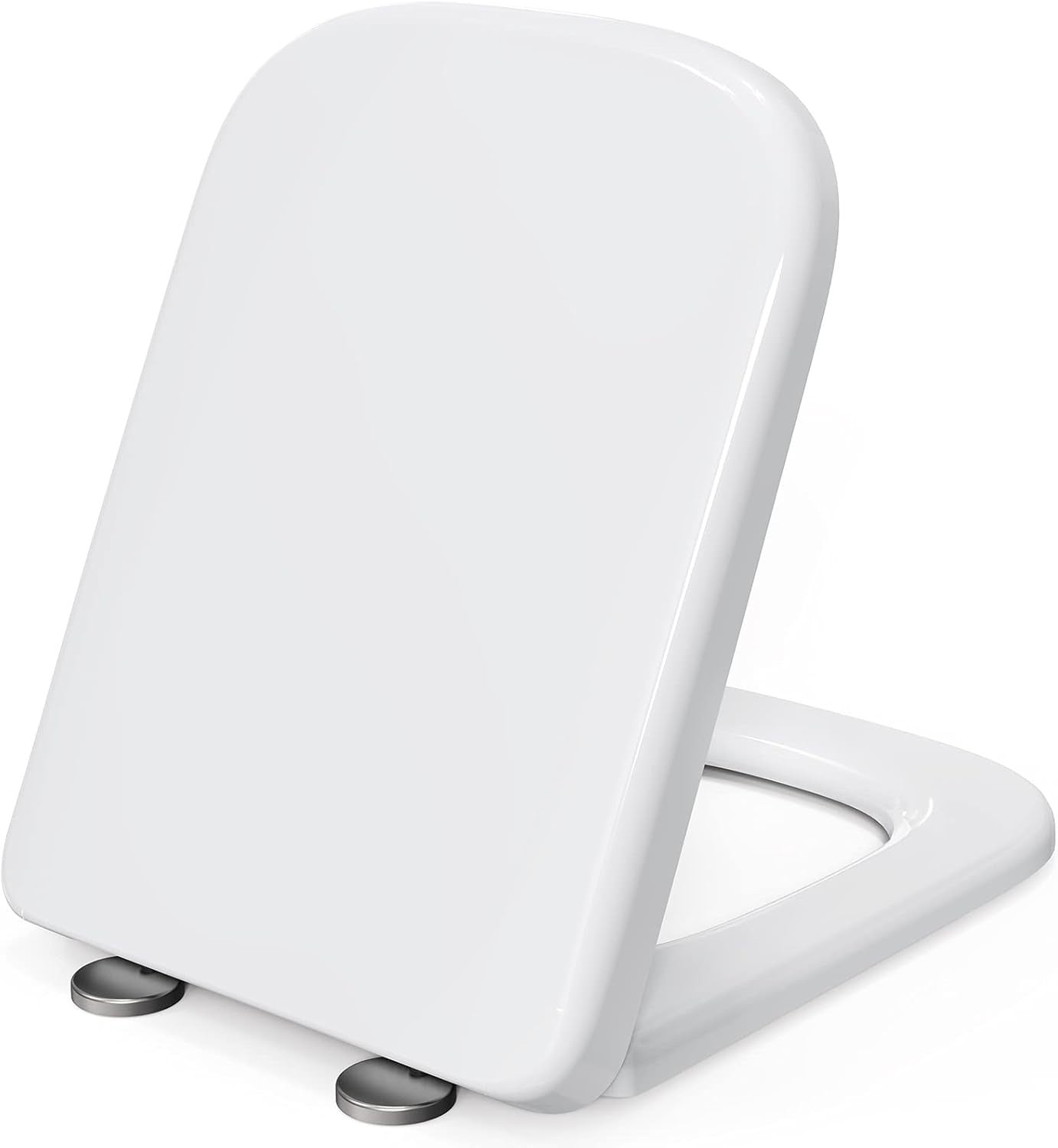 Square Toilet Seat Soft Close Quick Release Top Fix White Anti-Bacterial 35x46cm