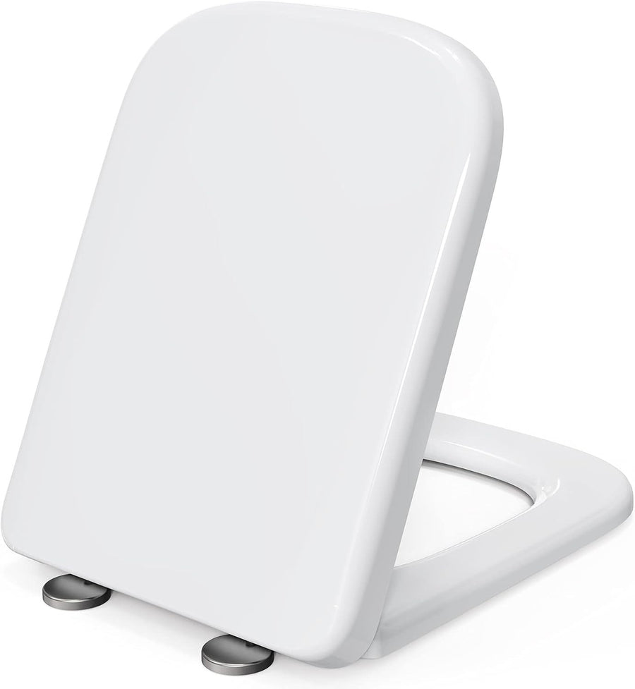 Square Toilet Seat Soft Close Quick Release Top Fix White Anti-Bacterial 35x46cm