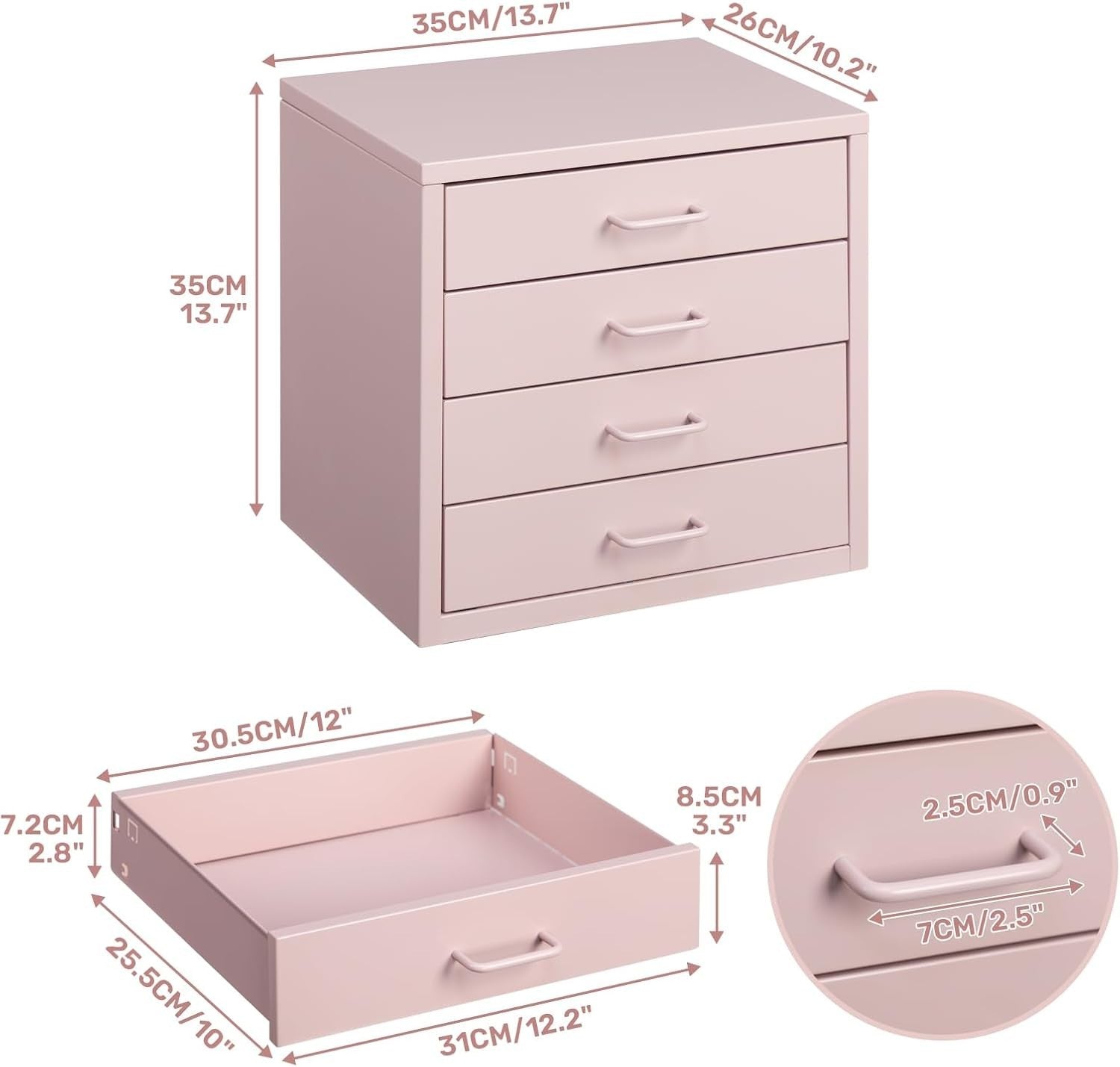 Pink Desktop A4 File Cabinet 4 Drawer Metal Office Storage Organizer