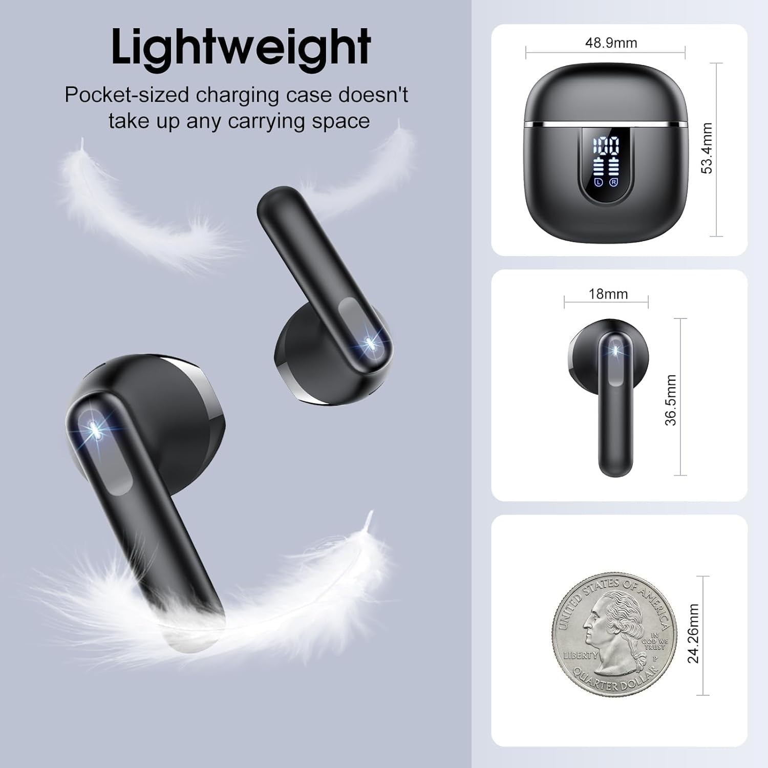 Bluetooth 5.4 Wireless Earbuds ENC Noise Cancelling HiFi Bass Waterproof