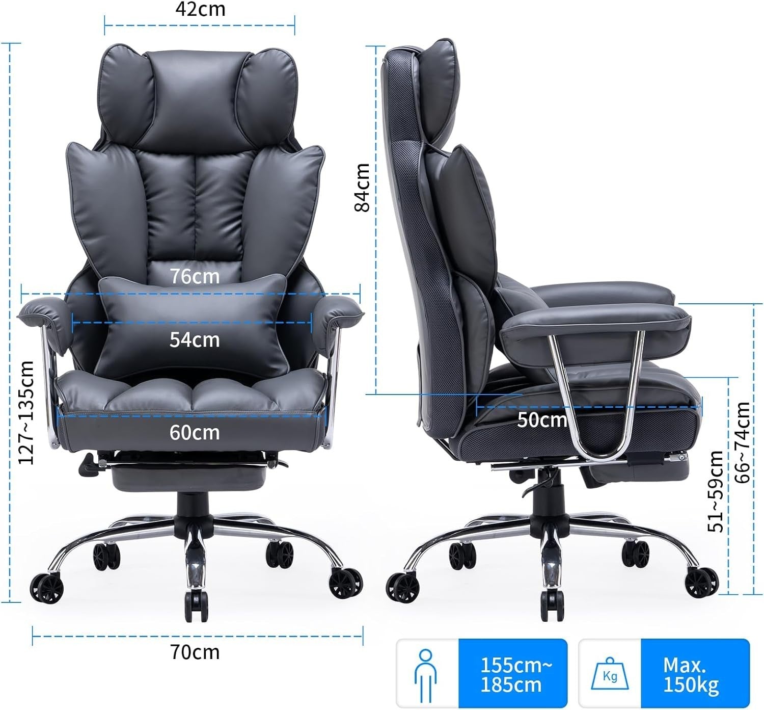 Executive Office Chair Large PU Leather Adjustable Desk Chair Footrest Heavy Dut