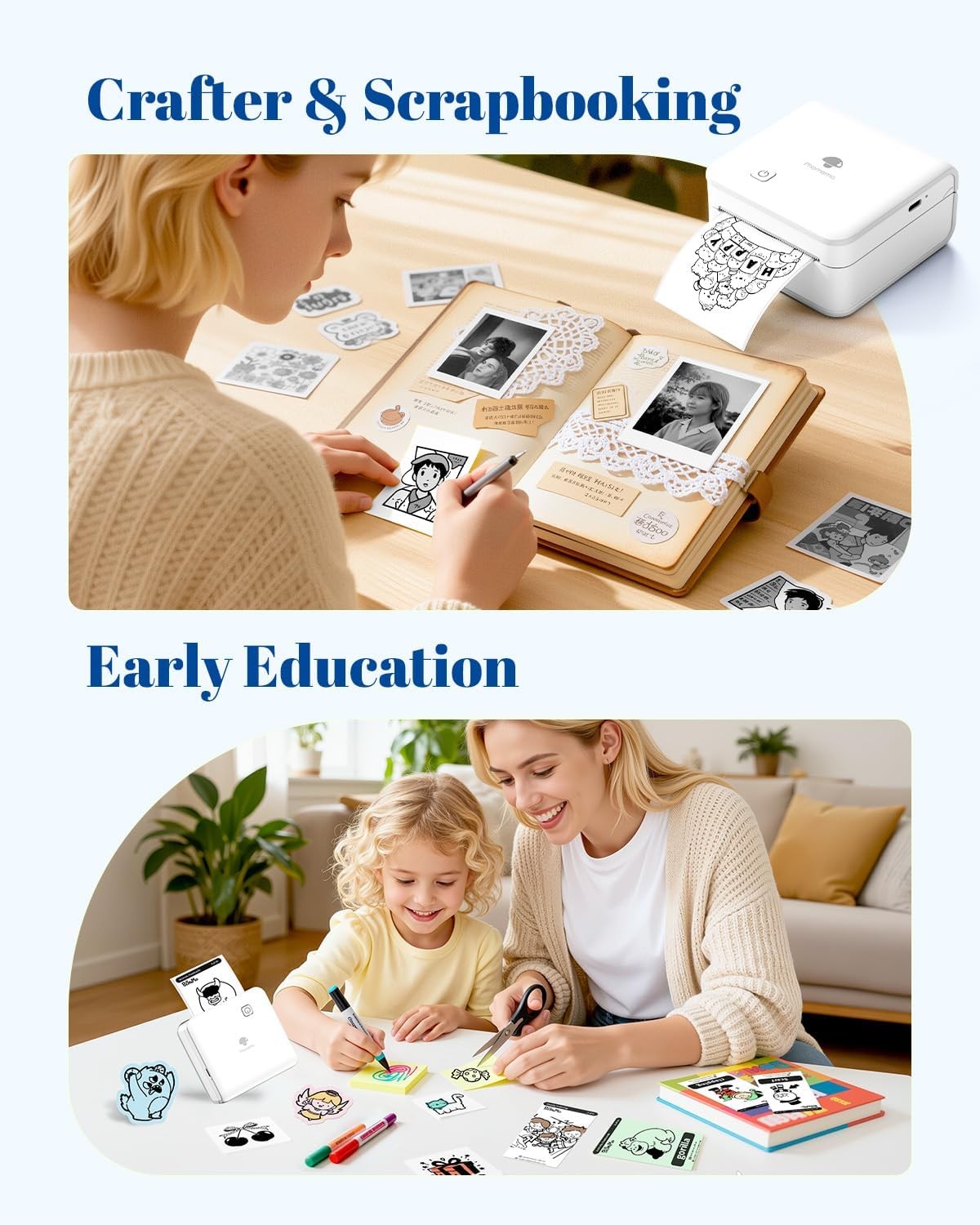 Mini Bluetooth Sticker Printer 300DPI Thermal Photo White