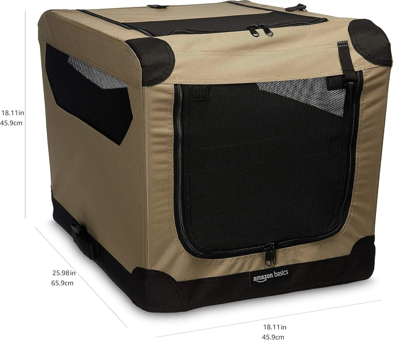 Small Portable Folding Soft Dog Crate Kennel Travel Cage 66x46x46cm Tan