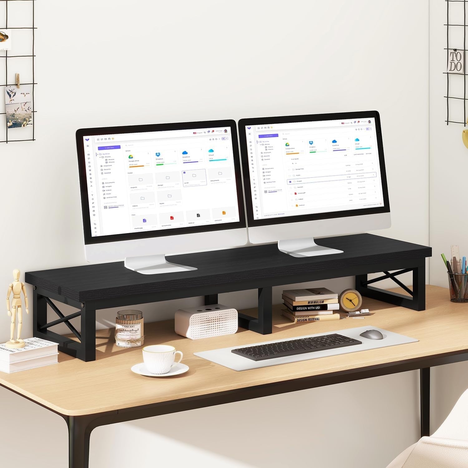 TV Monitor Riser for 32-60" with Shelf Storage, Steel Frame, Modern Desk