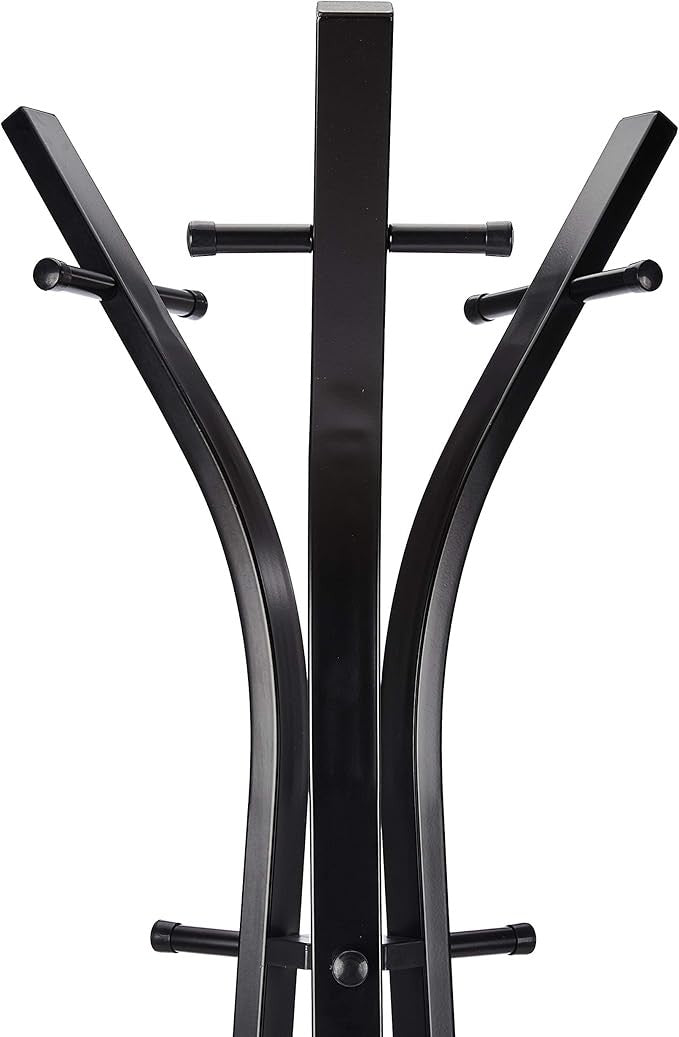 Black Metal Freestanding Coat & Hat Rack | 9 Hook Standing Organizer for Hallway