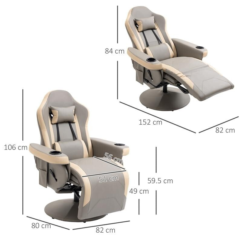 Gaming Recliner Chair Swivel Armchair w/ Footrest Cup Holders Pockets Grey (SV)