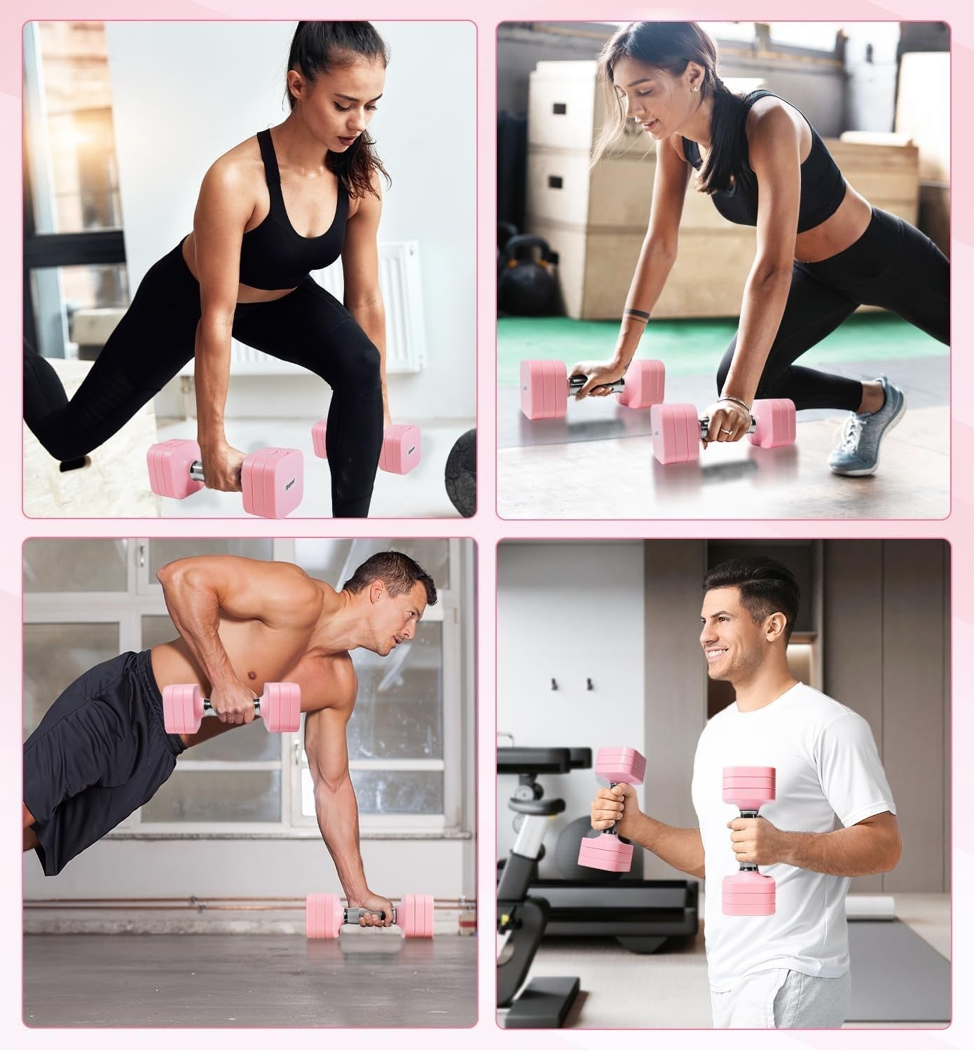 15LB Adjustable Dumbbells Pair 4-in-1 Anti-Roll Pink Home Fitness Weights