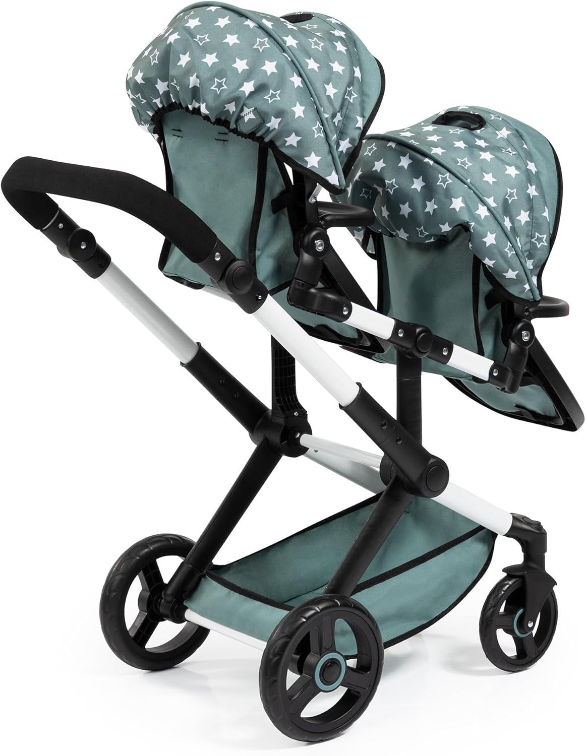 Twin Doll Pram Tandem Stroller Adjustable Reversible Handle Bag Green