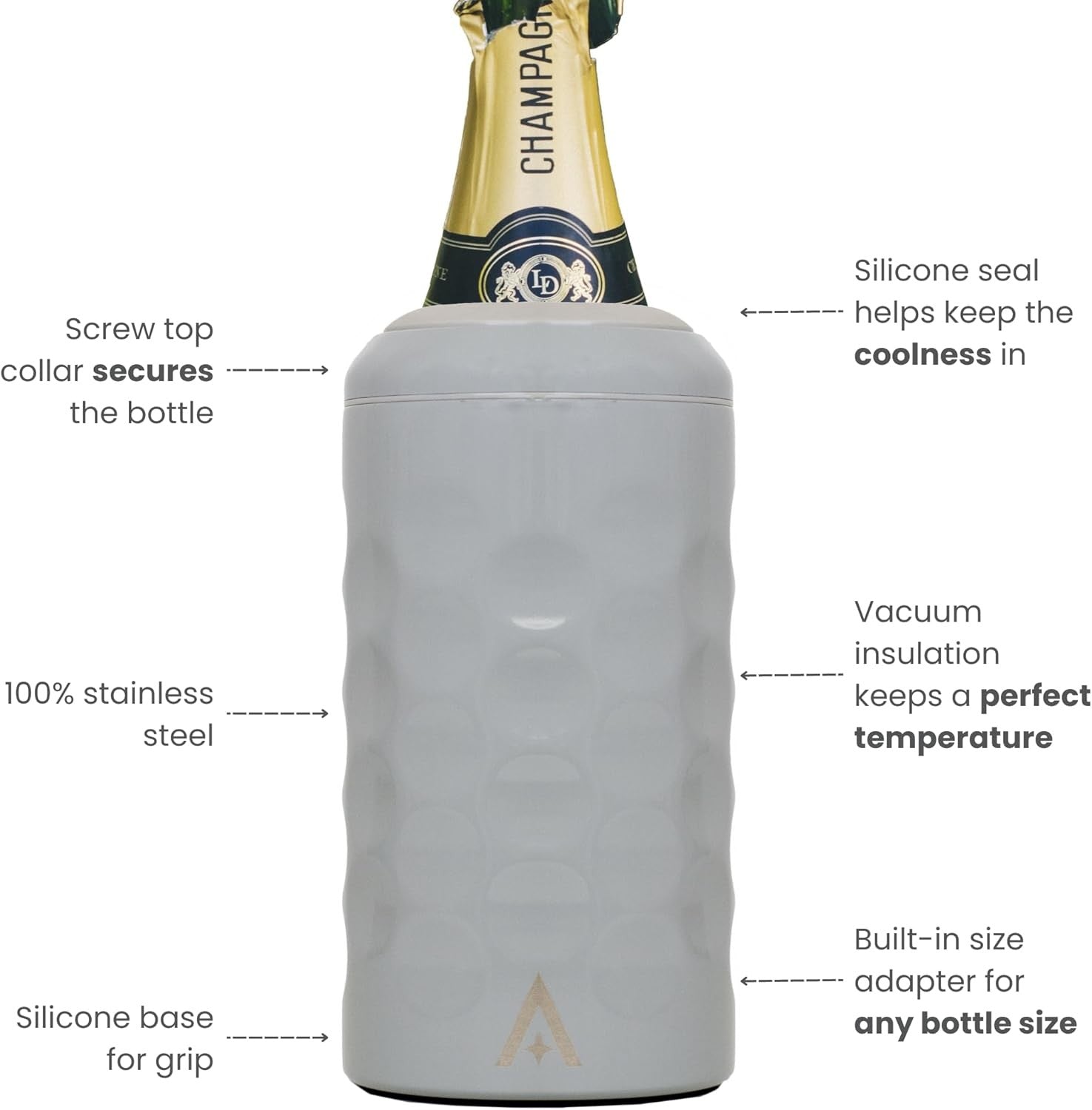 Wine Bottle Cooler Grey Stainless Steel Double Wall Vacuum Chiller Gift