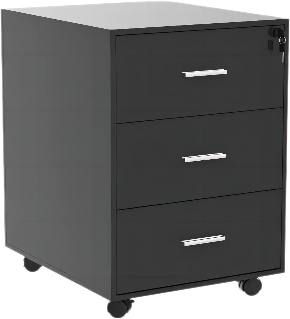 Black Locking Rolling Drawer Cabinet 3 Tier Under Desk File Storage