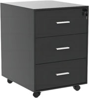 Black Locking Rolling Drawer Cabinet 3 Tier Under Desk File Storage