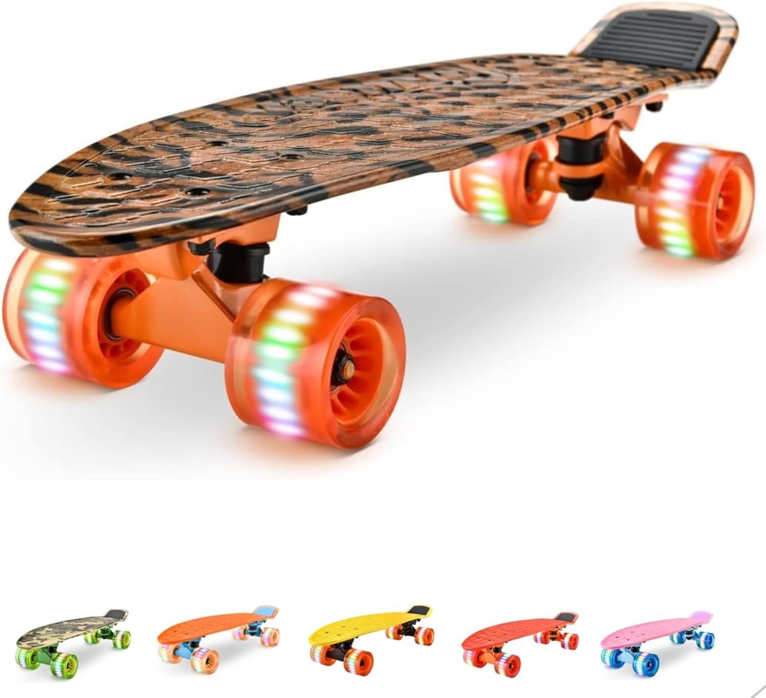 Mini Cruiser Skateboard LED Wheels Kids Teens Adult Tiger Print Complete