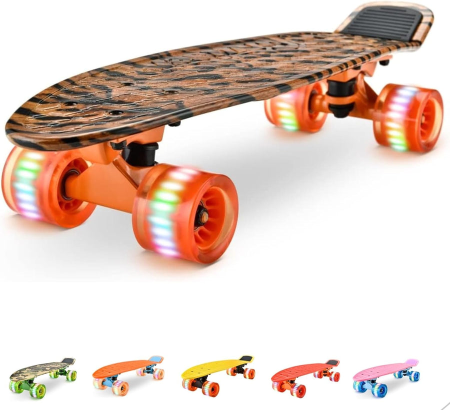 Mini Cruiser Skateboard LED Wheels Kids Teens Adult Tiger Print Complete