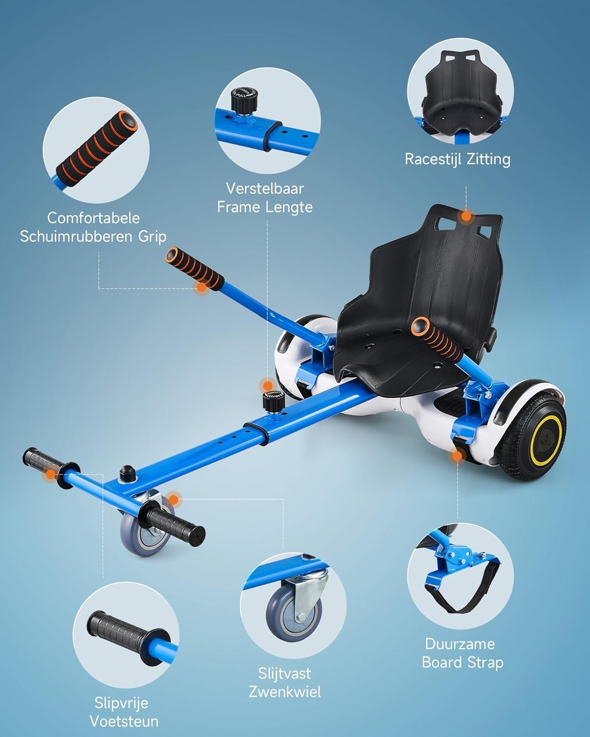 Hoverkart Attachment Seat for 6.5 8 10 Inch Hoverboard Blue Adjustable