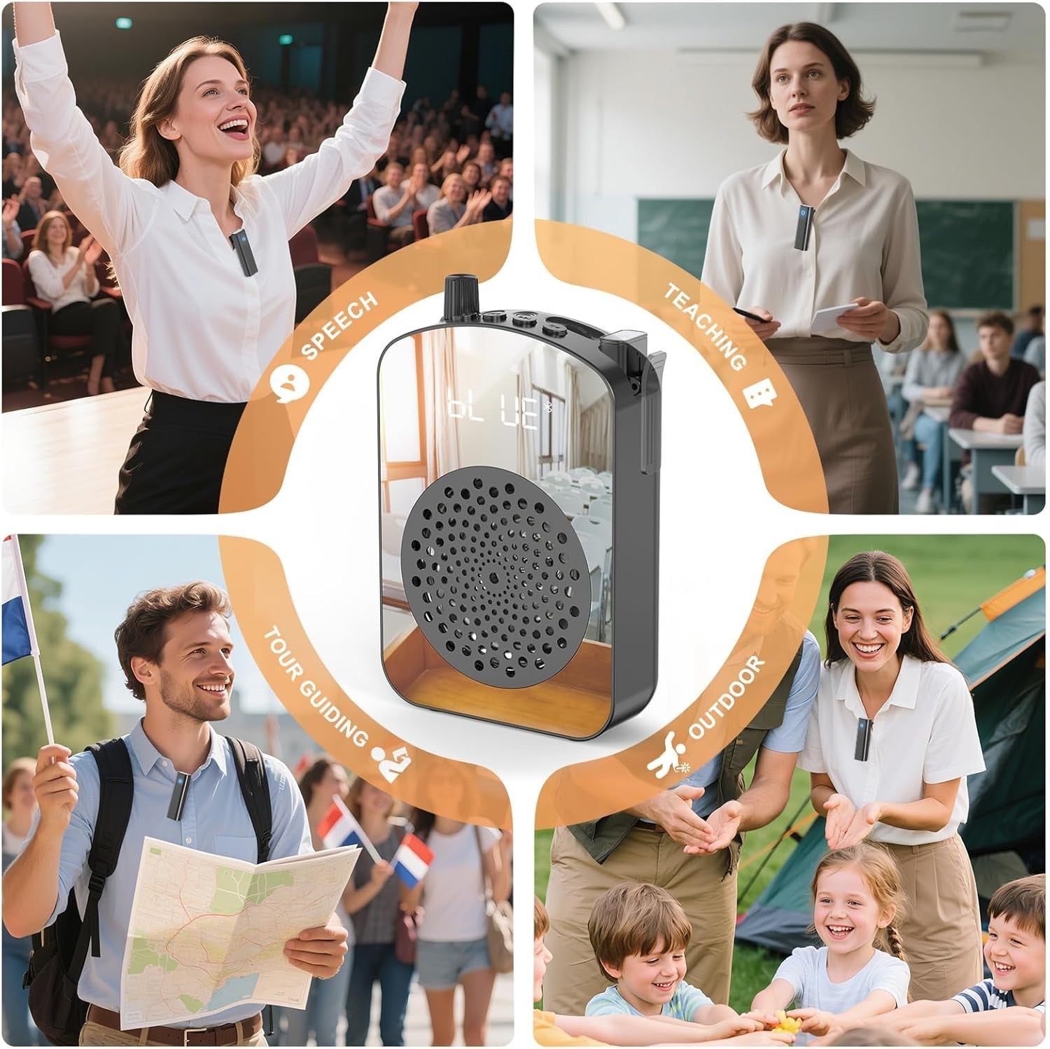A10 Wireless Voice Amplifier 15W Speaker Lavalier Mic Bluetooth TF AUX