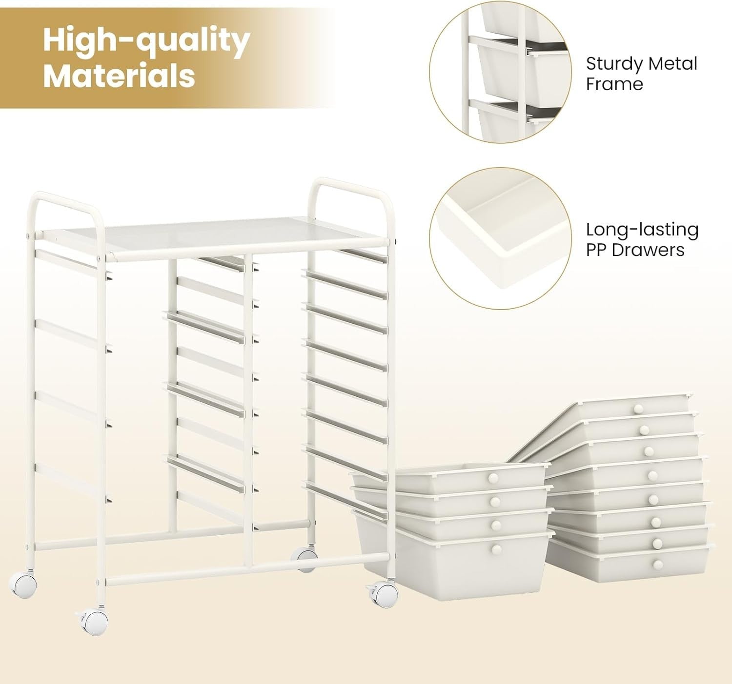 12 Drawer Rolling Storage Cart Utility Trolley Organiser Lockable Wheels