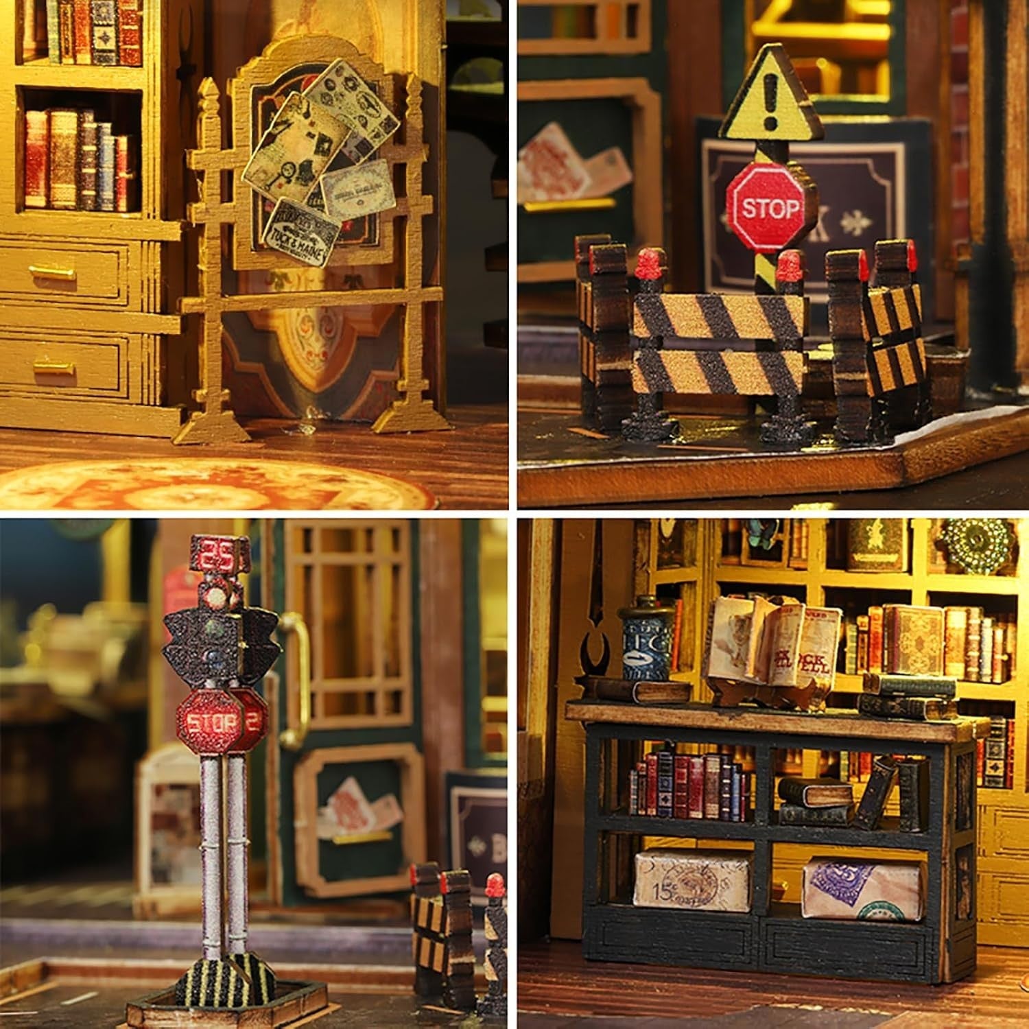 Twilight Bookstore Book Nook DIY Miniature House Kit LED Bookshelf Decor