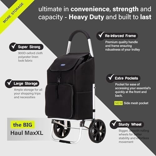 64L Lightweight Shopping Trolley with Wheels Heavy Duty Collapsible Cart