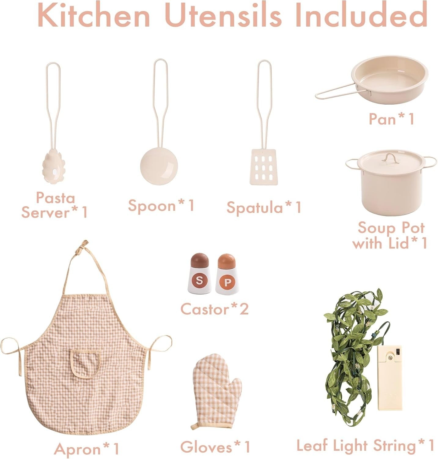 Wooden Kids Play Kitchen Set w/ Apron Oven Sink Rustic Pink Toy