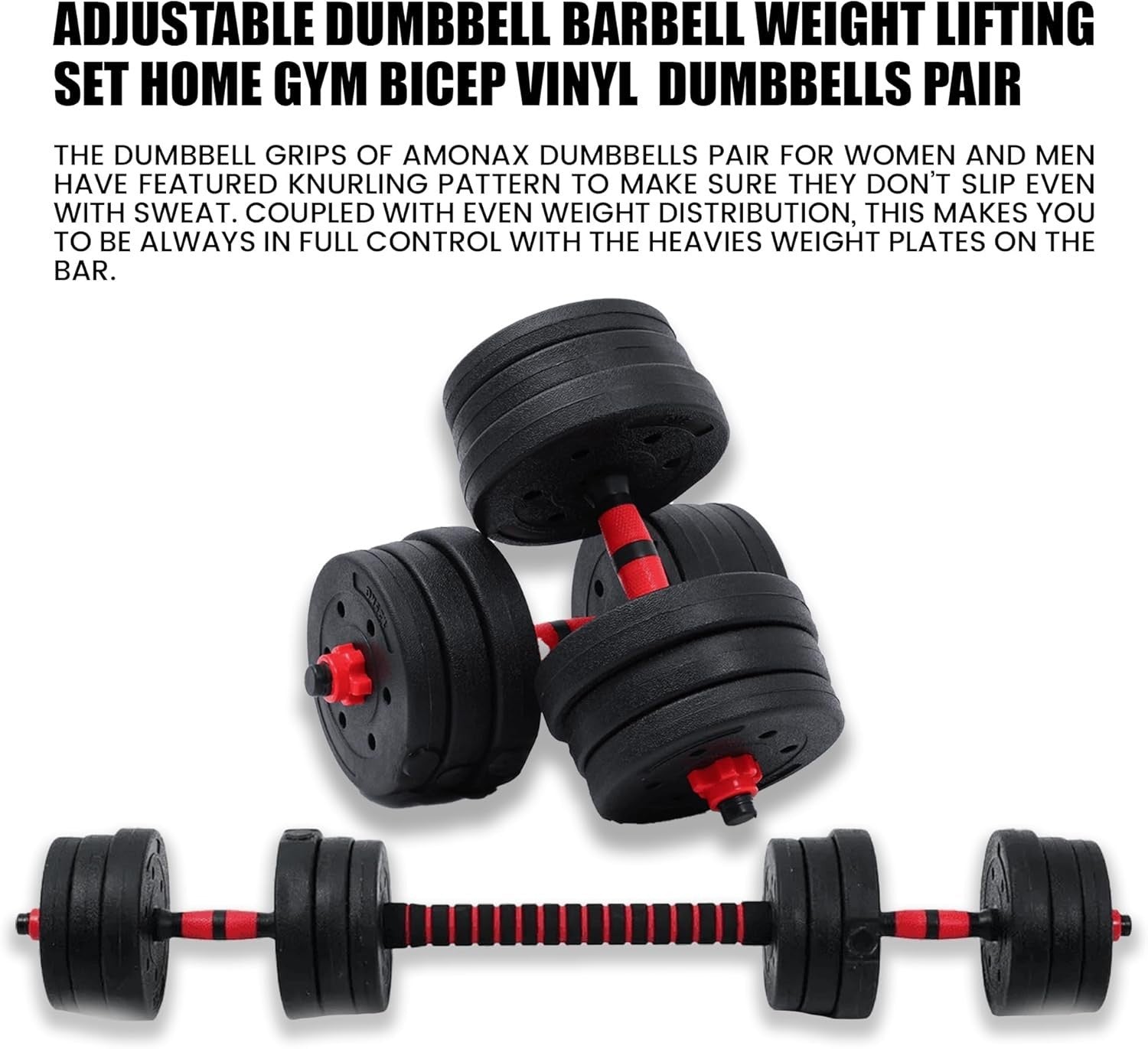 Adjustable Dumbbell Barbell Set 10–30kg Vinyl Weights Home Gym Training