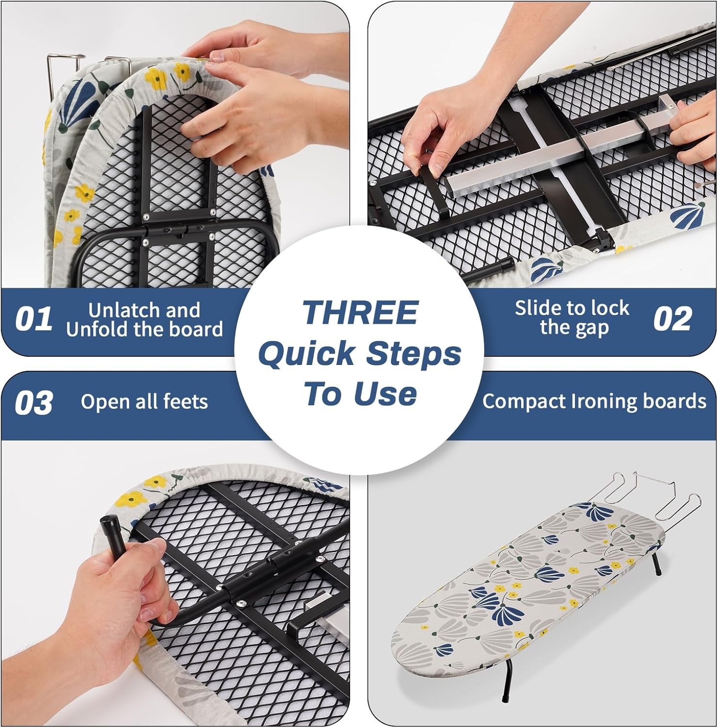 Tabletop Ironing Board Compact Folding with Metal Mesh & Heat Resistant Cover