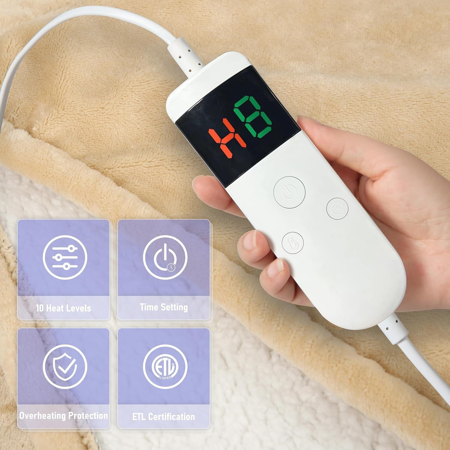Electric Heated Throw Blanket 150x200cm Sherpa Fleece 10 Heat Auto Off