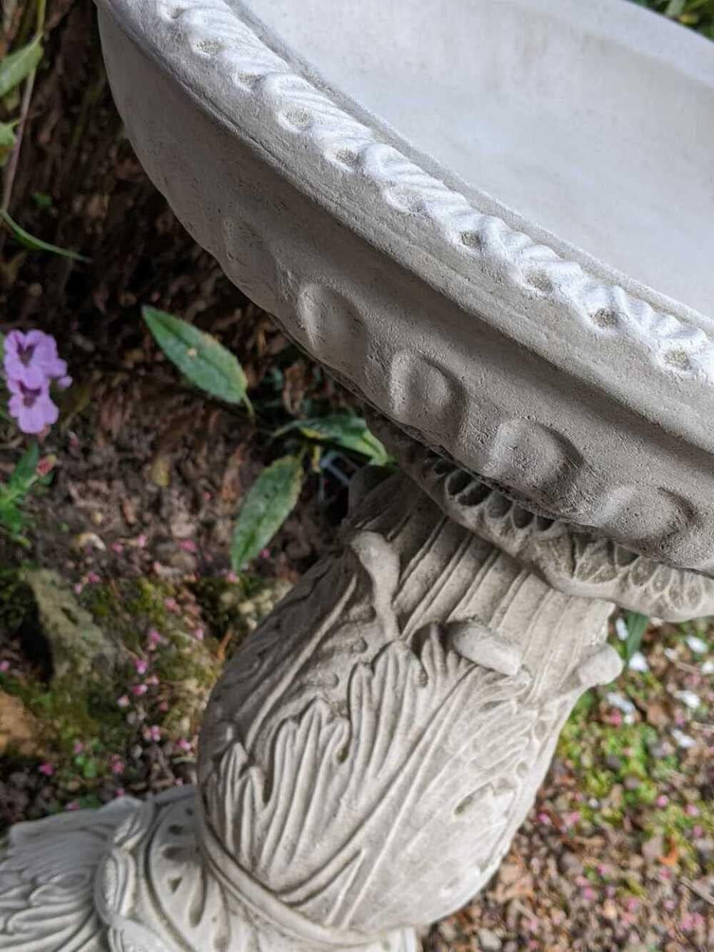 Stone Bird Bath Feeder Garden Ornament – Simple Round Bowl Cast Sculpture