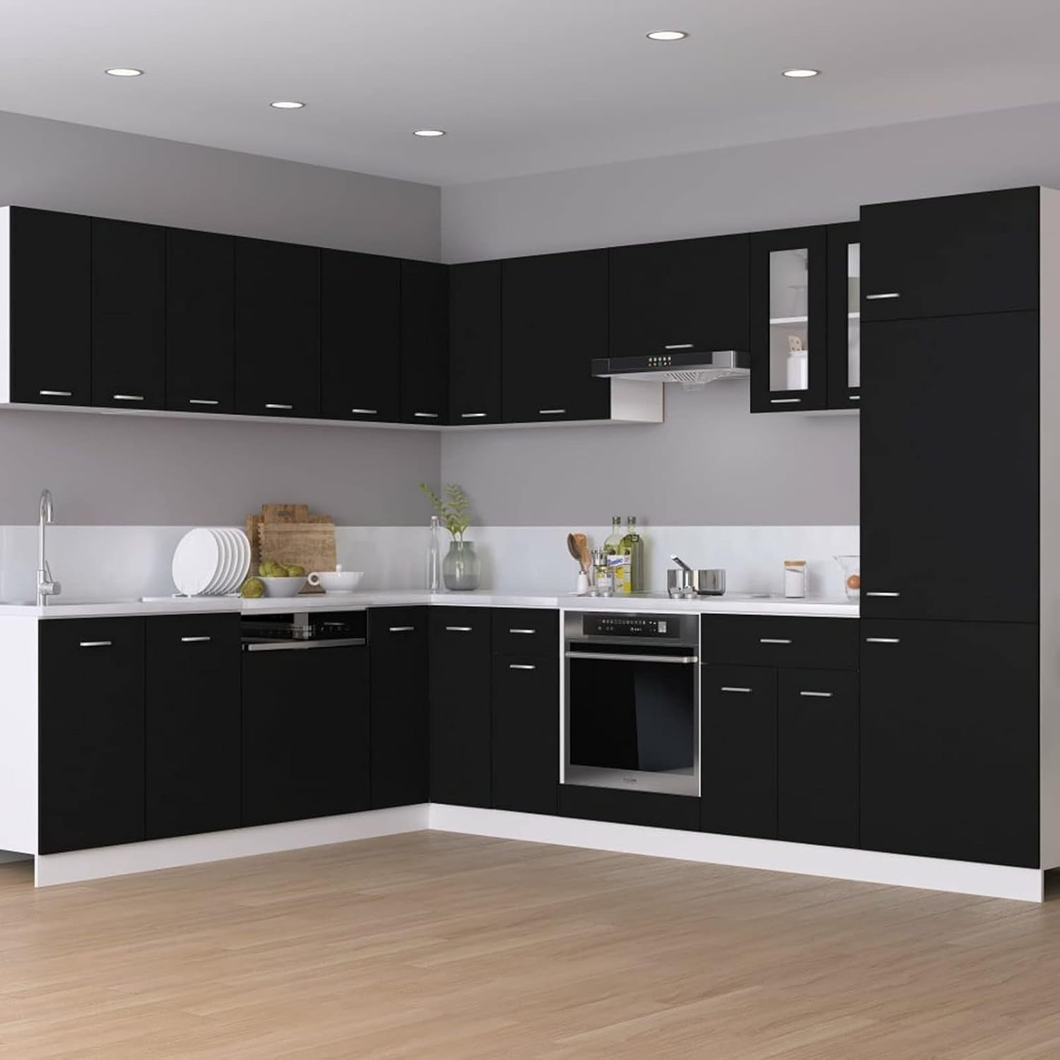 Space-Saving Lockable Wall Cabinet with Double Doors & Shelves Black