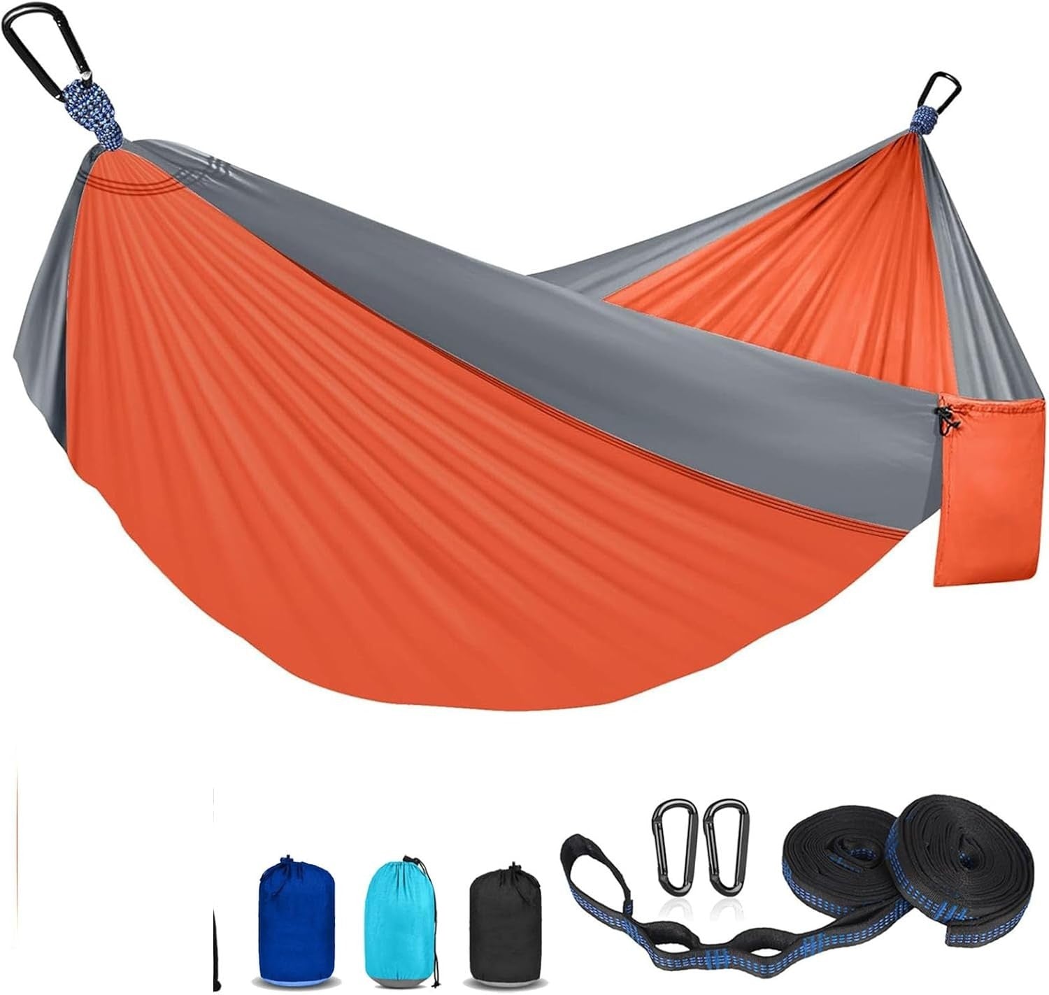 Double Camping Hammock 2-Person 600lb Heavy Duty Portable Outdoor Orange & gray