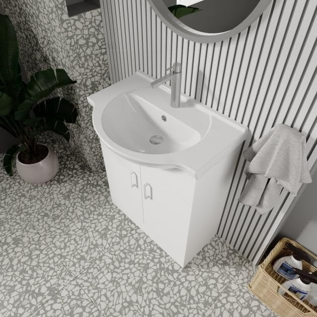 550mm Gloss White Bathroom Vanity Unit with Basin 2 Door Sink Cabinet
