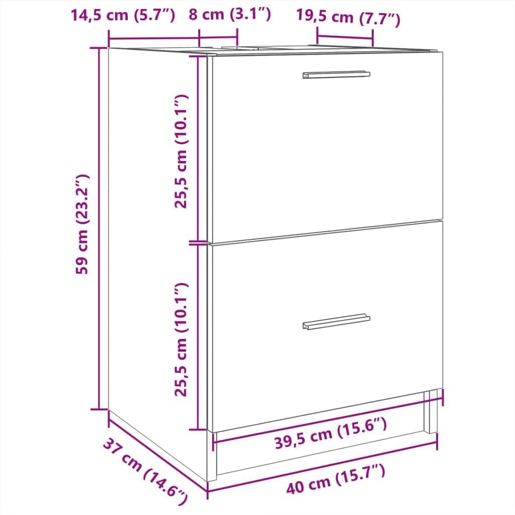 Sonoma Oak Bathroom Sink Cabinet 40x37x59cm Modern Under Sink Storage Unit