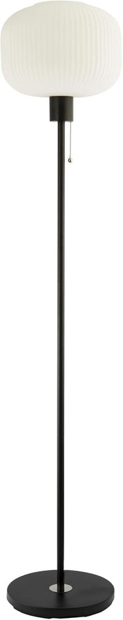Modern Floor Lamp Black Opal Glass Shade Pull Cord Switch 160cm E27
