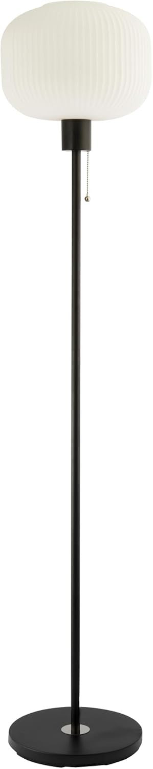 Modern Floor Lamp Black Opal Glass Shade Pull Cord Switch 160cm E27
