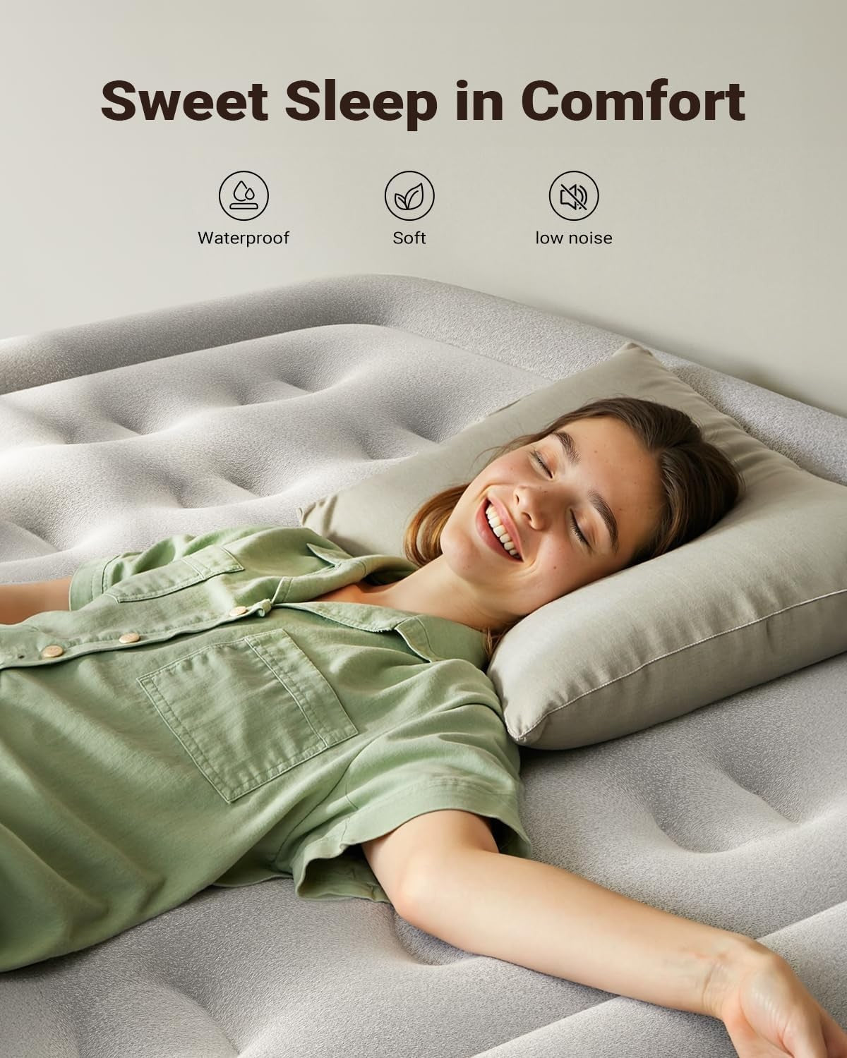 King Inflatable Air Mattress with Built-in Pump & Waterproof Top