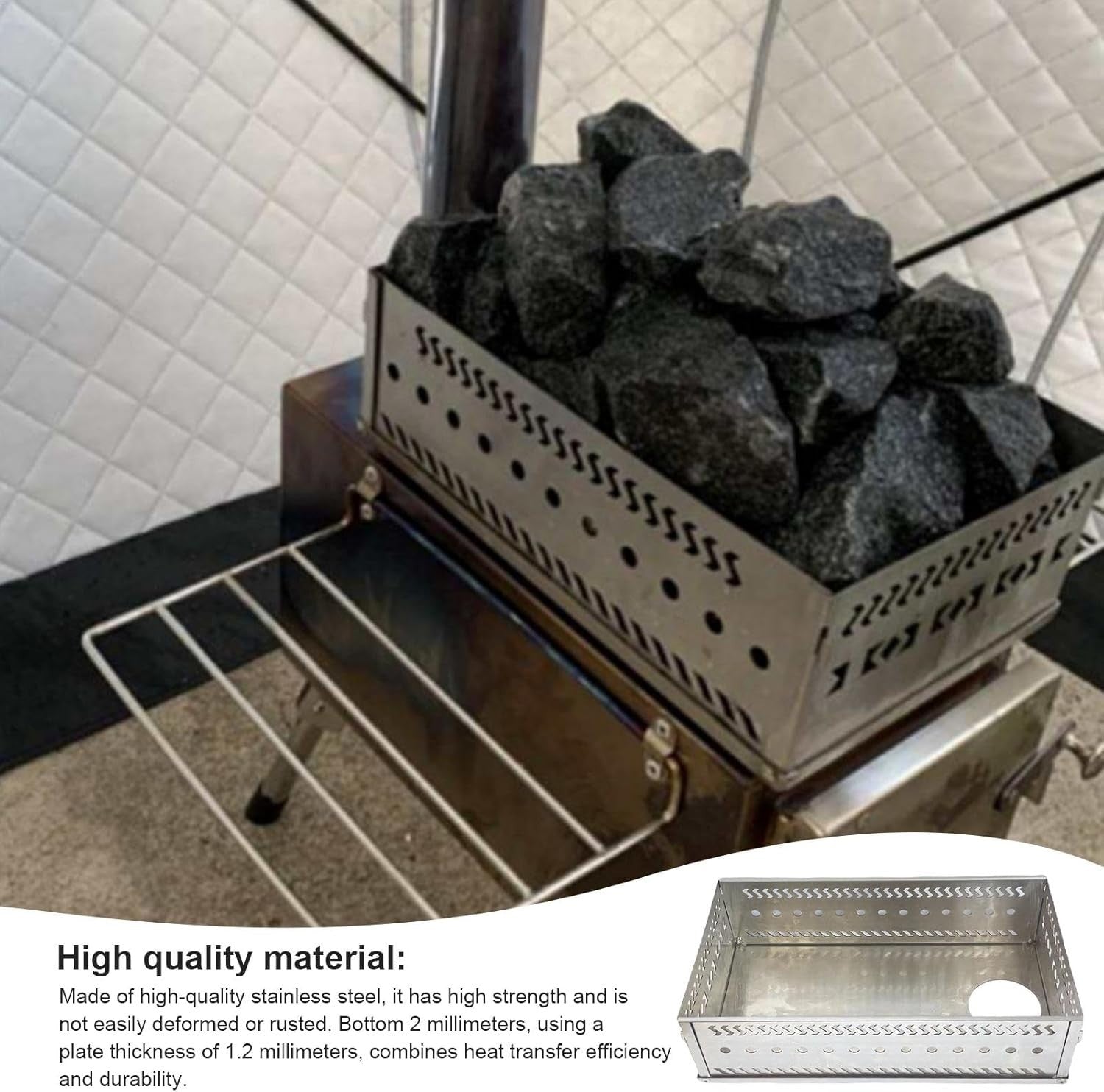Foldable Sauna Stove Stone Basket – Stainless Steel Firebox for 20kg Rocks