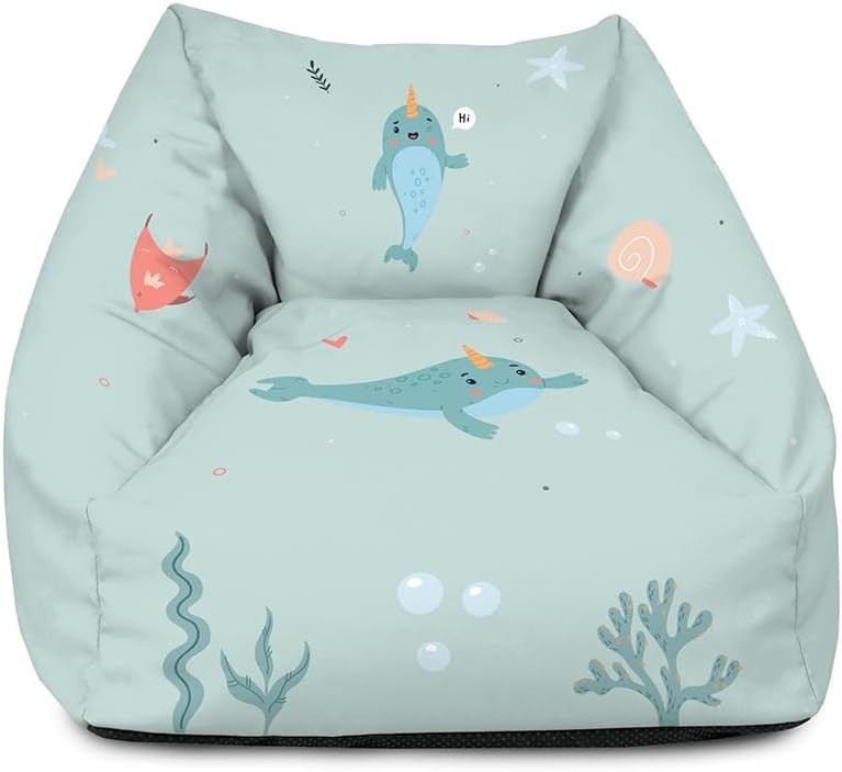 Kids Sea Themed Bean Bag Chair - Toddler Armchair Seat w/ Filling