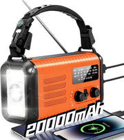 Wind Up Orange Solar Emergency Radio with 20000mAh Battery, AM/FM & Flashlight