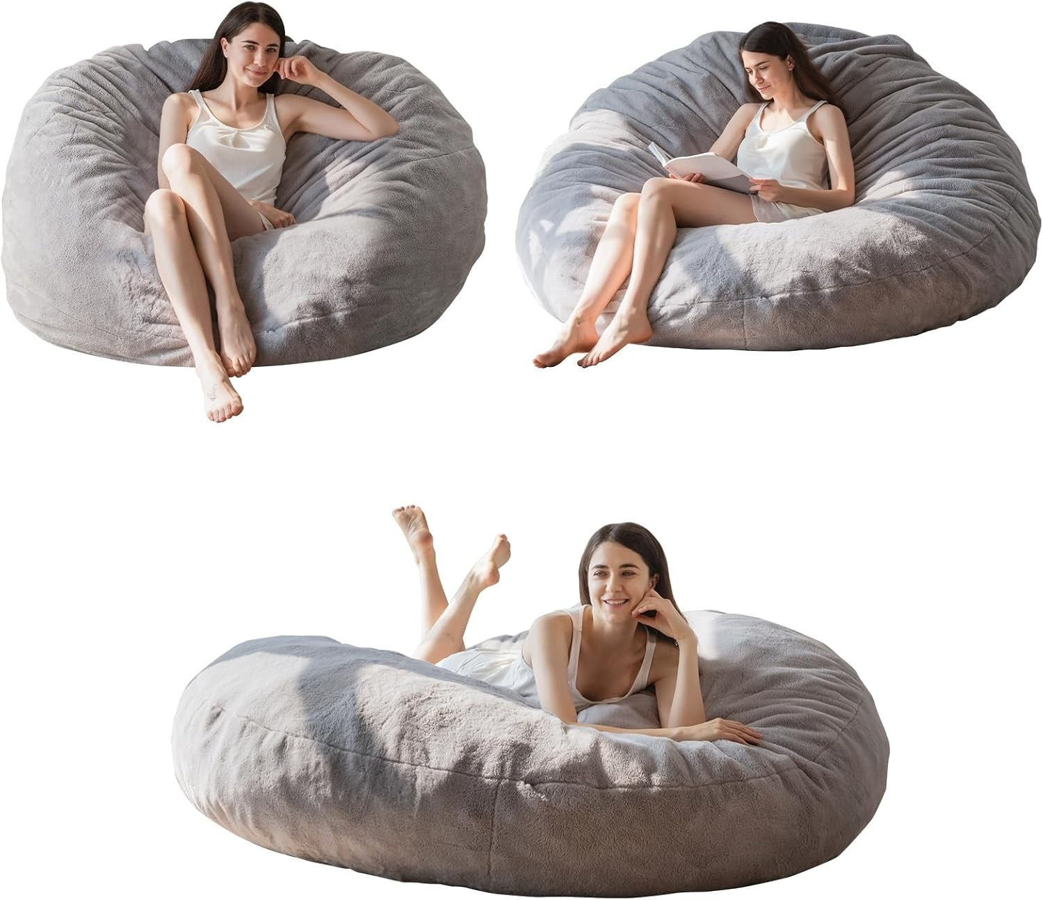 150x150cm Grey Bean Bag Chair Bed | Plush Floor Sofa for Guest, Lounge