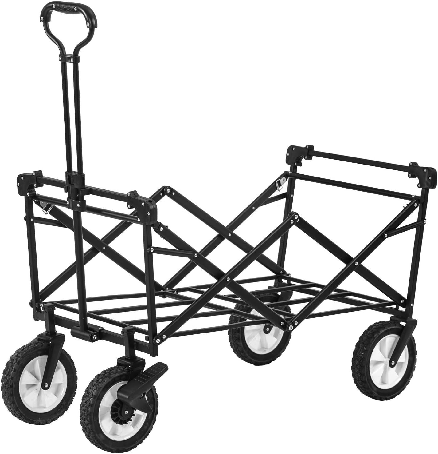 Black 150kg Folding Garden Wagon with Canopy Heavy Duty Festival Camping Trolley