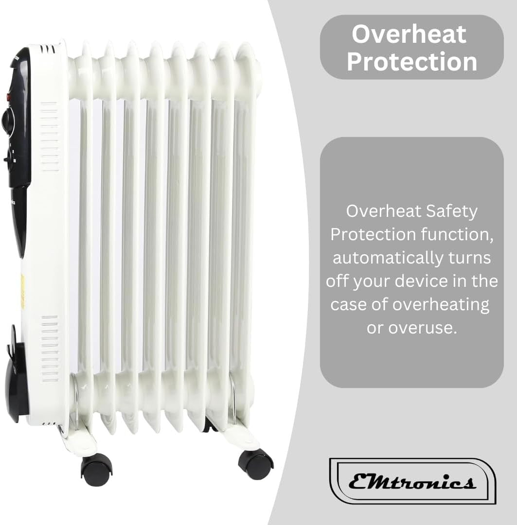 2000W Portable Oil-Filled Heater 9 Fin Adjustable Thermostat 20sqm