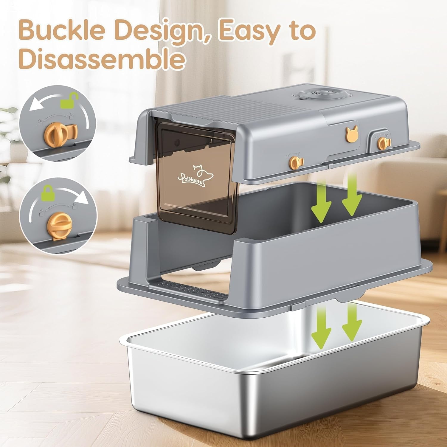 XXL Stainless Steel Cat Litter Box Covered High Sided Leak Proof Tray
