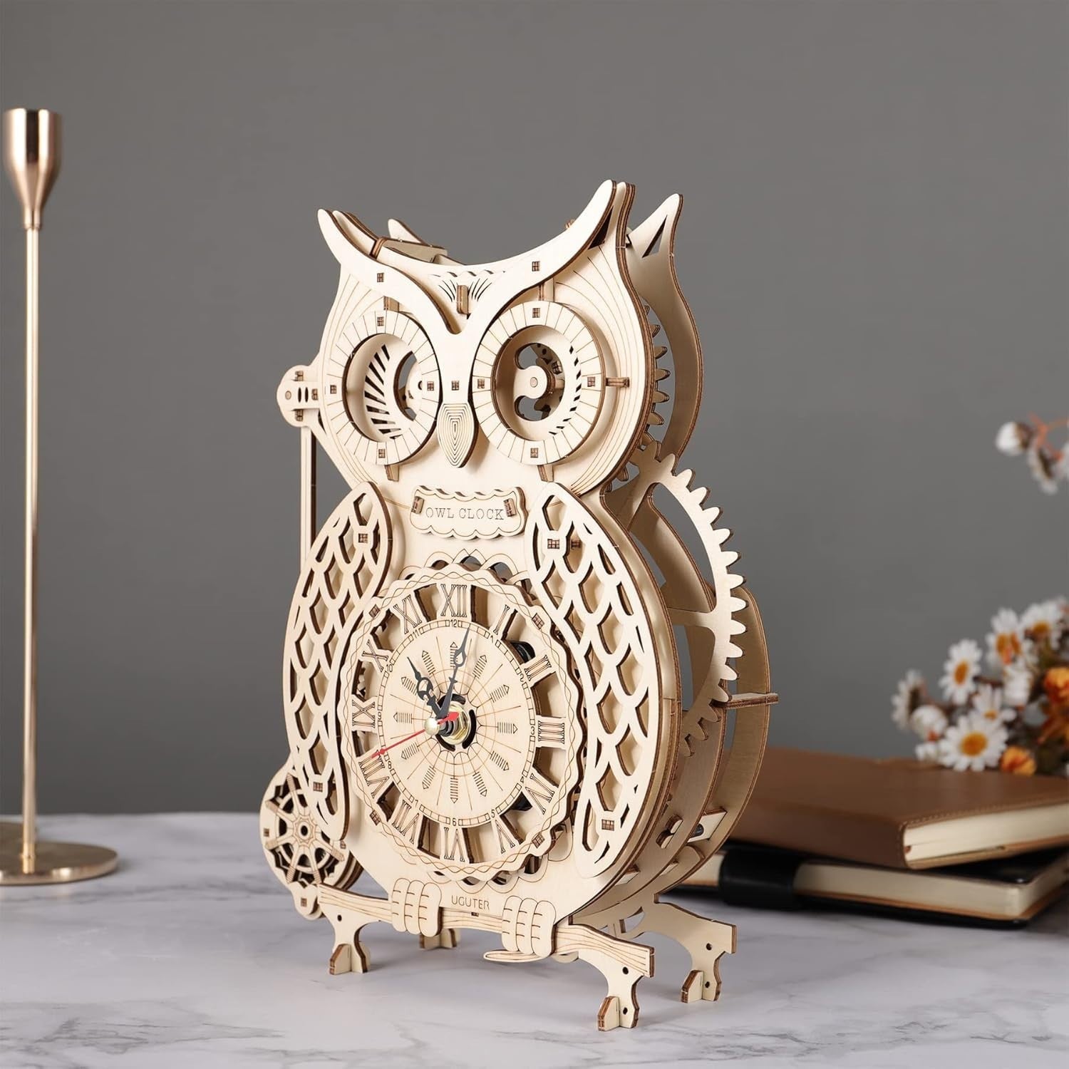 3D Wooden Owl Clock Puzzle Kit Adults DIY Mechanical Pendulum Decor Gift