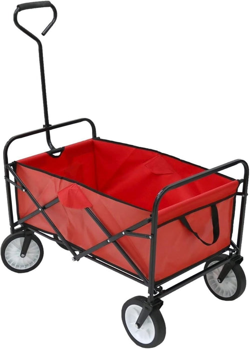 Heavy Duty Foldable Garden Festival Trolley Wagon Cart 70kg Capacity – Red
