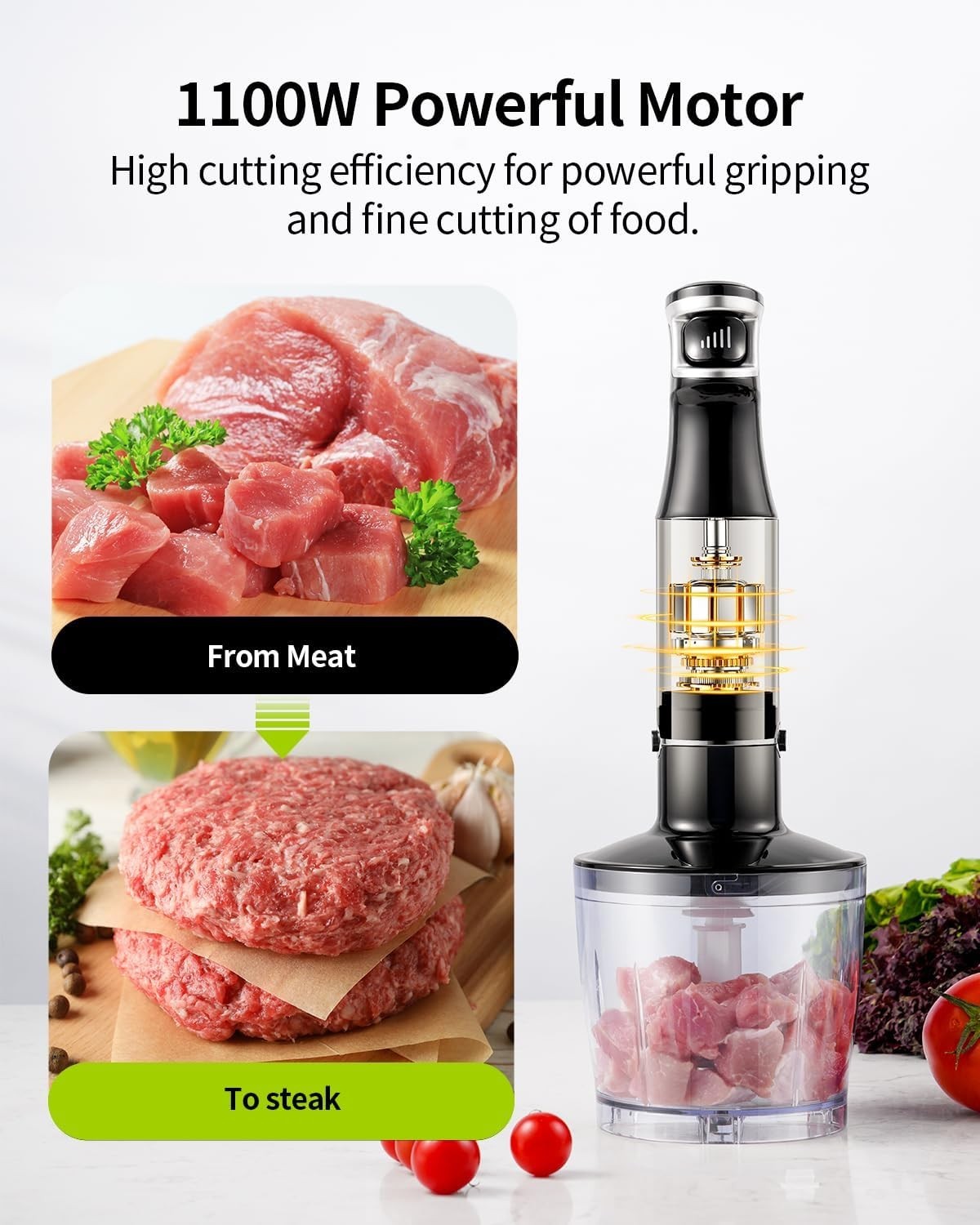 1200W Hand Blender Set 5-in-1 Stick Mixer Whisk Chopper Beaker Turbo Speed