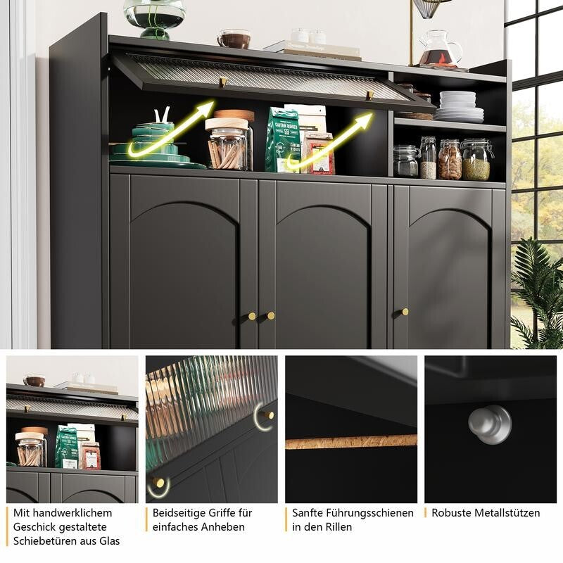 Black Sideboard Cabinet with Glass Door Gold Handles Modern Storage Unit